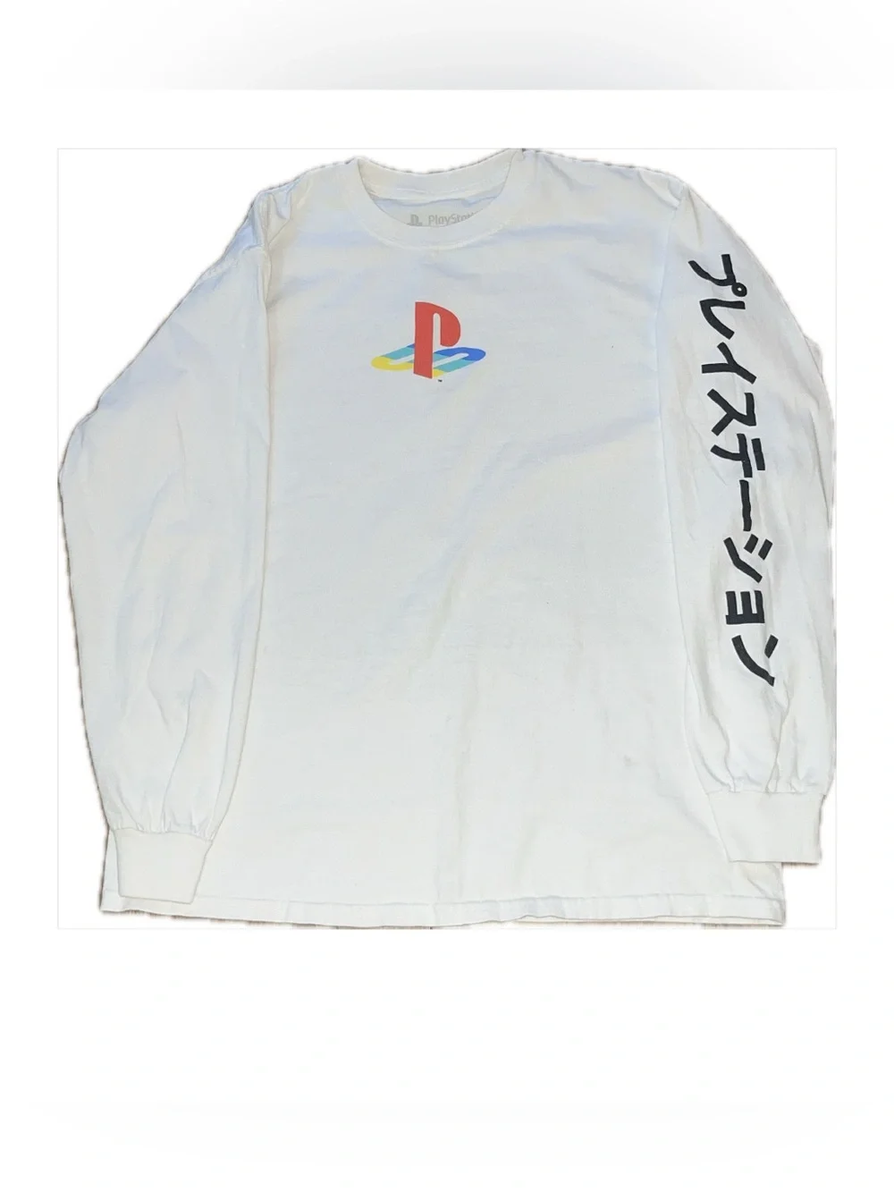Men’s medium Sony PlayStation White Long Sleeve Logo Tee